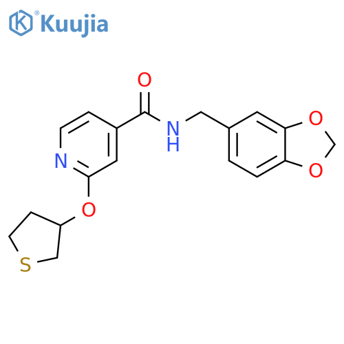 N-(benzo[d][1,3]dioxol-5-ylmethyl)-2-((tetrahydrothiophen-3-yl)oxy)isonicotinamide structure