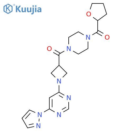 4-{3-4-(oxolane-2-carbonyl)piperazine-1-carbonylazetidin-1-yl}-6-(1H-pyrazol-1-yl)pyrimidine structure