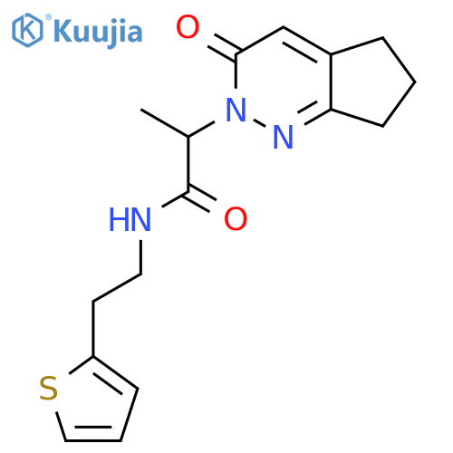 2-{3-oxo-2H,3H,5H,6H,7H-cyclopentacpyridazin-2-yl}-N-2-(thiophen-2-yl)ethylpropanamide structure