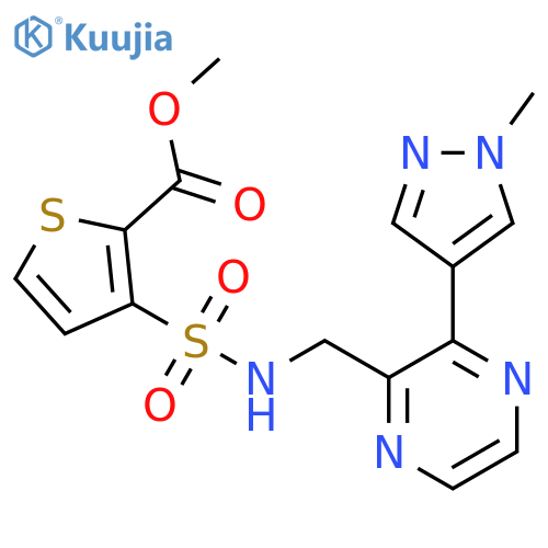 methyl 3-({3-(1-methyl-1H-pyrazol-4-yl)pyrazin-2-ylmethyl}sulfamoyl)thiophene-2-carboxylate structure