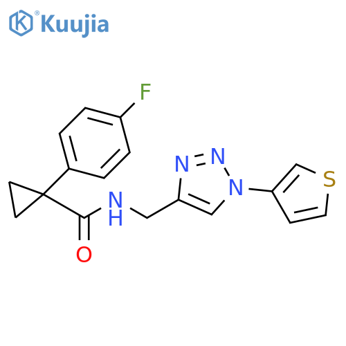 1-(4-fluorophenyl)-N-{[1-(thiophen-3-yl)-1H-1,2,3-triazol-4-yl]methyl}cyclopropane-1-carboxamide structure