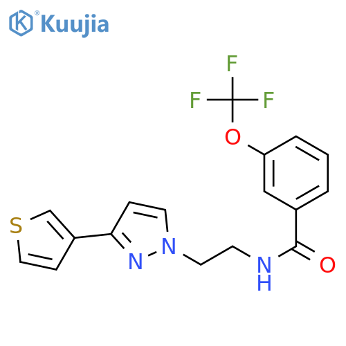N-{2-[3-(thiophen-3-yl)-1H-pyrazol-1-yl]ethyl}-3-(trifluoromethoxy)benzamide structure