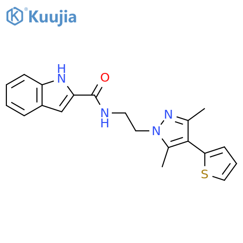N-{2-[3,5-dimethyl-4-(thiophen-2-yl)-1H-pyrazol-1-yl]ethyl}-1H-indole-2-carboxamide structure