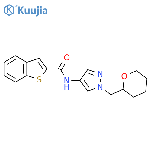 N-(1-((tetrahydro-2H-pyran-2-yl)methyl)-1H-pyrazol-4-yl)benzo[b]thiophene-2-carboxamide structure