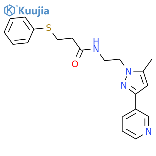 N-{2-5-methyl-3-(pyridin-3-yl)-1H-pyrazol-1-ylethyl}-3-(phenylsulfanyl)propanamide structure