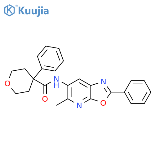 N-{5-methyl-2-phenyl-[1,3]oxazolo[5,4-b]pyridin-6-yl}-4-phenyloxane-4-carboxamide structure