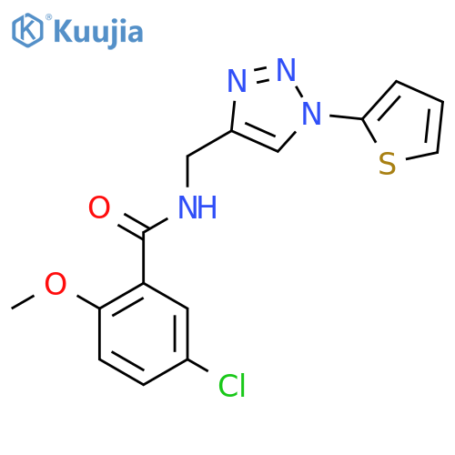 5-chloro-2-methoxy-N-{[1-(thiophen-2-yl)-1H-1,2,3-triazol-4-yl]methyl}benzamide structure