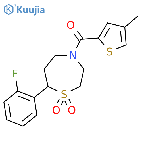 7-(2-fluorophenyl)-4-(4-methylthiophene-2-carbonyl)-1lambda6,4-thiazepane-1,1-dione structure