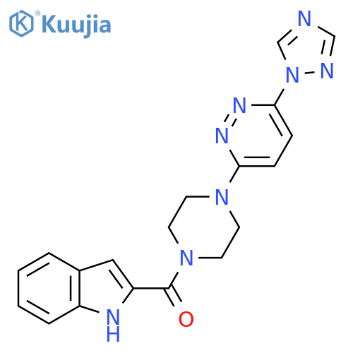 (4-(6-(1H-1,2,4-triazol-1-yl)pyridazin-3-yl)piperazin-1-yl)(1H-indol-2-yl)methanone structure
