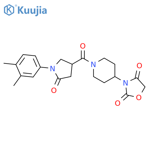 3-[1-[1-(3,4-dimethylphenyl)-5-oxopyrrolidine-3-carbonyl]piperidin-4-yl]-1,3-oxazolidine-2,4-dione structure