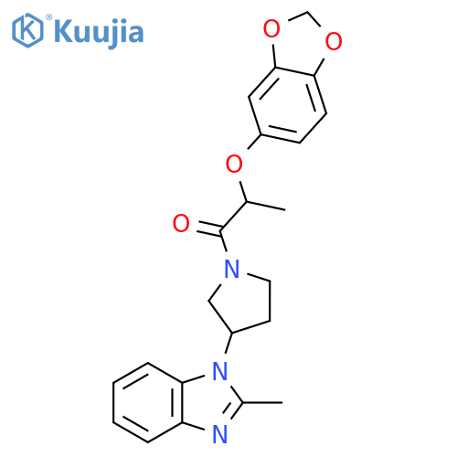 2-(benzo[d][1,3]dioxol-5-yloxy)-1-(3-(2-methyl-1H-benzo[d]imidazol-1-yl)pyrrolidin-1-yl)propan-1-one structure