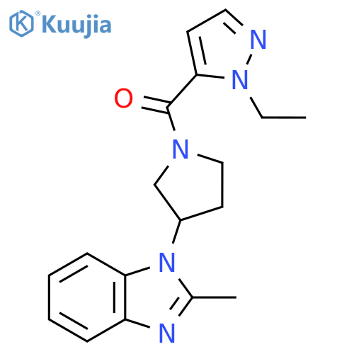 1-[1-(1-ethyl-1H-pyrazole-5-carbonyl)pyrrolidin-3-yl]-2-methyl-1H-1,3-benzodiazole structure