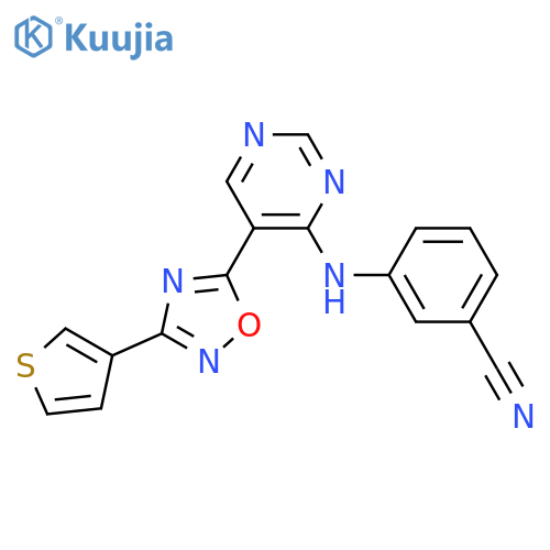 3-({5-3-(thiophen-3-yl)-1,2,4-oxadiazol-5-ylpyrimidin-4-yl}amino)benzonitrile structure