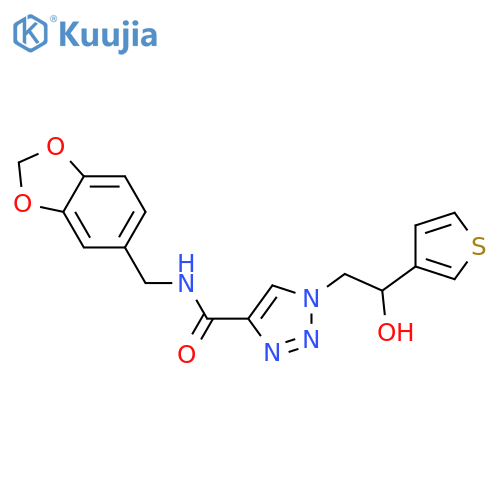 N-(2H-1,3-benzodioxol-5-yl)methyl-1-2-hydroxy-2-(thiophen-3-yl)ethyl-1H-1,2,3-triazole-4-carboxamide structure