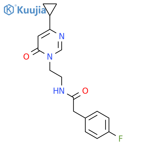 N-2-(4-cyclopropyl-6-oxo-1,6-dihydropyrimidin-1-yl)ethyl-2-(4-fluorophenyl)acetamide structure