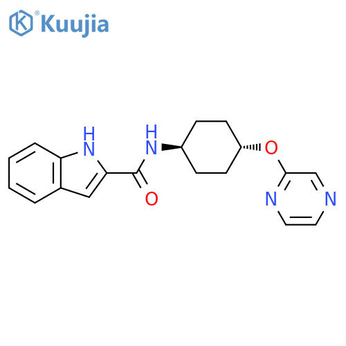 N-[(1r,4r)-4-(pyrazin-2-yloxy)cyclohexyl]-1H-indole-2-carboxamide structure