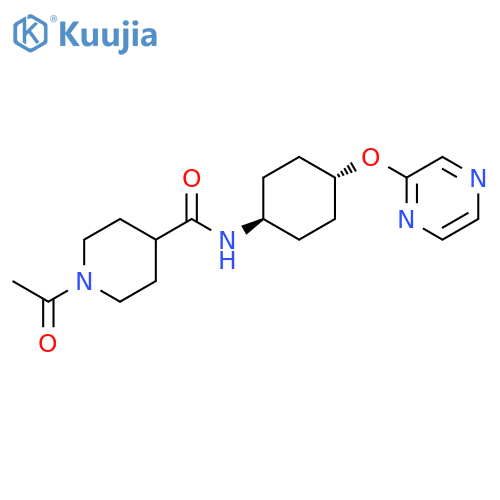 1-acetyl-N-[(1r,4r)-4-(pyrazin-2-yloxy)cyclohexyl]piperidine-4-carboxamide structure