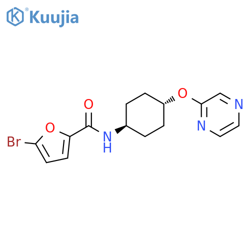 5-bromo-N-(1r,4r)-4-(pyrazin-2-yloxy)cyclohexylfuran-2-carboxamide structure