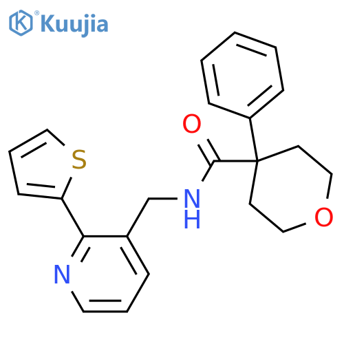 4-phenyl-N-{[2-(thiophen-2-yl)pyridin-3-yl]methyl}oxane-4-carboxamide structure