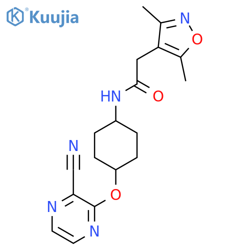 2-(3,5-dimethyl-1,2-oxazol-4-yl)-N-[(1r,4r)-4-[(3-cyanopyrazin-2-yl)oxy]cyclohexyl]acetamide structure