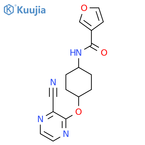 N-(1r,4r)-4-(3-cyanopyrazin-2-yl)oxycyclohexylfuran-3-carboxamide structure