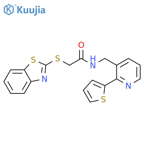 2-(1,3-benzothiazol-2-ylsulfanyl)-N-{2-(thiophen-2-yl)pyridin-3-ylmethyl}acetamide structure