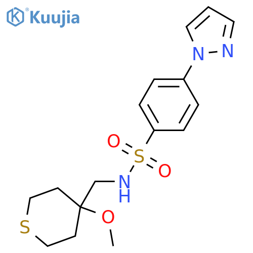 N-[(4-methoxythian-4-yl)methyl]-4-(1H-pyrazol-1-yl)benzene-1-sulfonamide structure