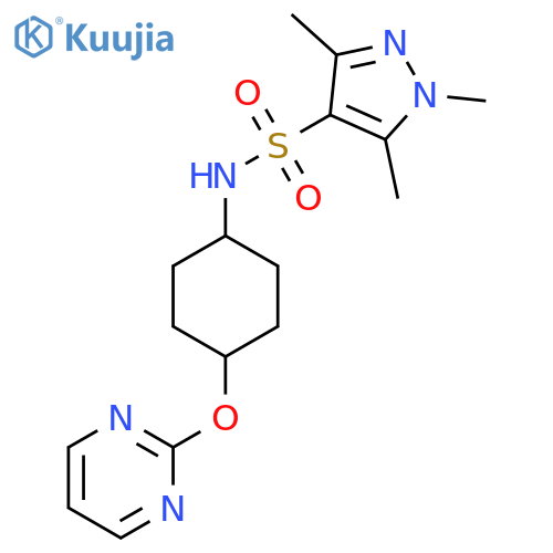 1,3,5-trimethyl-N-(1r,4r)-4-(pyrimidin-2-yloxy)cyclohexyl-1H-pyrazole-4-sulfonamide structure