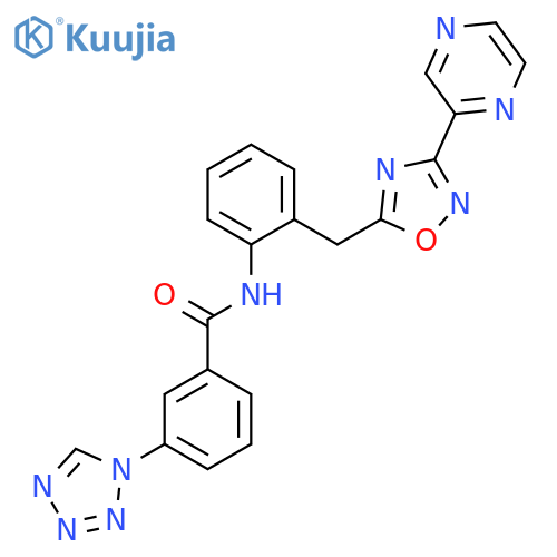 N-(2-{3-(pyrazin-2-yl)-1,2,4-oxadiazol-5-ylmethyl}phenyl)-3-(1H-1,2,3,4-tetrazol-1-yl)benzamide structure