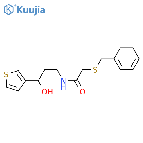 2-(benzylsulfanyl)-N-[3-hydroxy-3-(thiophen-3-yl)propyl]acetamide structure