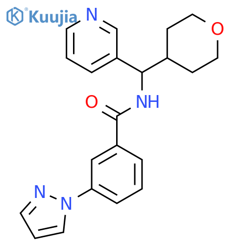 N-[(oxan-4-yl)(pyridin-3-yl)methyl]-3-(1H-pyrazol-1-yl)benzamide structure