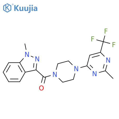 1-methyl-3-{4-[2-methyl-6-(trifluoromethyl)pyrimidin-4-yl]piperazine-1-carbonyl}-1H-indazole structure