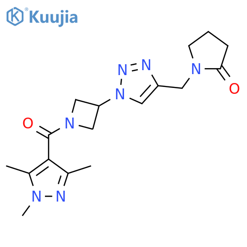 1-({1-[1-(1,3,5-trimethyl-1H-pyrazole-4-carbonyl)azetidin-3-yl]-1H-1,2,3-triazol-4-yl}methyl)pyrrolidin-2-one structure