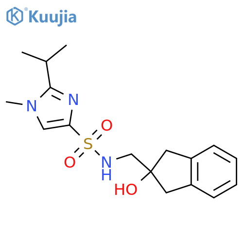N-[(2-hydroxy-2,3-dihydro-1H-inden-2-yl)methyl]-1-methyl-2-(propan-2-yl)-1H-imidazole-4-sulfonamide structure
