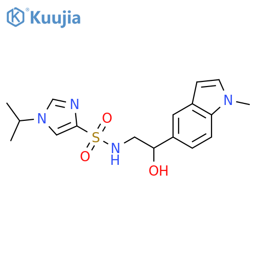 N-[2-hydroxy-2-(1-methyl-1H-indol-5-yl)ethyl]-1-(propan-2-yl)-1H-imidazole-4-sulfonamide structure