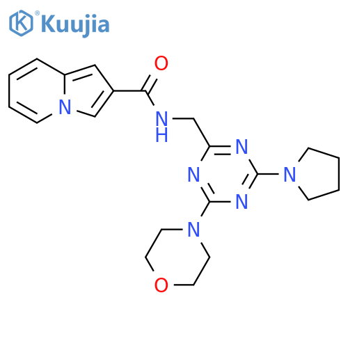 N-{4-(morpholin-4-yl)-6-(pyrrolidin-1-yl)-1,3,5-triazin-2-ylmethyl}indolizine-2-carboxamide structure