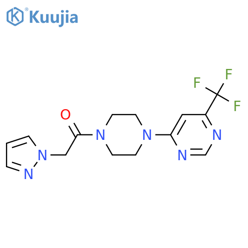 2-(1H-pyrazol-1-yl)-1-{4-[6-(trifluoromethyl)pyrimidin-4-yl]piperazin-1-yl}ethan-1-one structure
