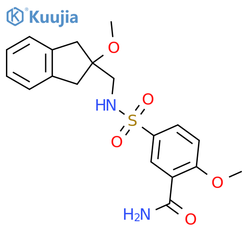 2-methoxy-5-{(2-methoxy-2,3-dihydro-1H-inden-2-yl)methylsulfamoyl}benzamide structure