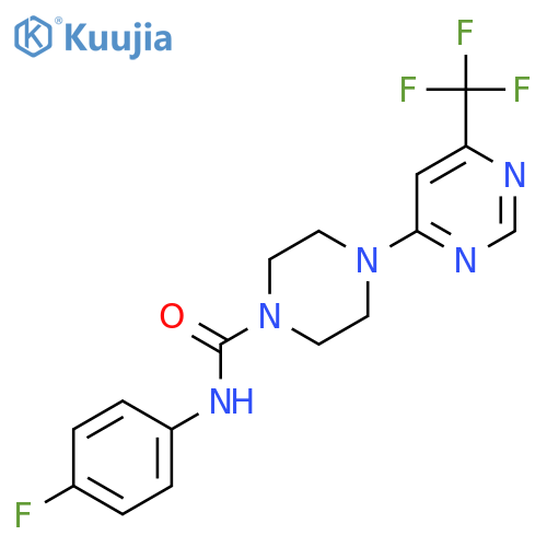N-(4-fluorophenyl)-4-[6-(trifluoromethyl)pyrimidin-4-yl]piperazine-1-carboxamide structure