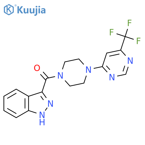 3-{4-[6-(trifluoromethyl)pyrimidin-4-yl]piperazine-1-carbonyl}-1H-indazole structure