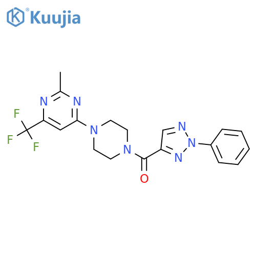 2-methyl-4-[4-(2-phenyl-2H-1,2,3-triazole-4-carbonyl)piperazin-1-yl]-6-(trifluoromethyl)pyrimidine structure