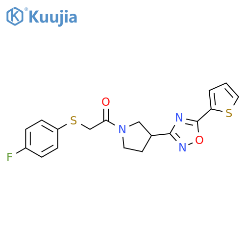 2-(4-fluorophenyl)sulfanyl-1-{3-5-(thiophen-2-yl)-1,2,4-oxadiazol-3-ylpyrrolidin-1-yl}ethan-1-one structure