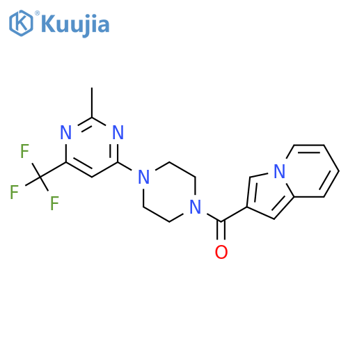 2-{4-[2-methyl-6-(trifluoromethyl)pyrimidin-4-yl]piperazine-1-carbonyl}indolizine structure