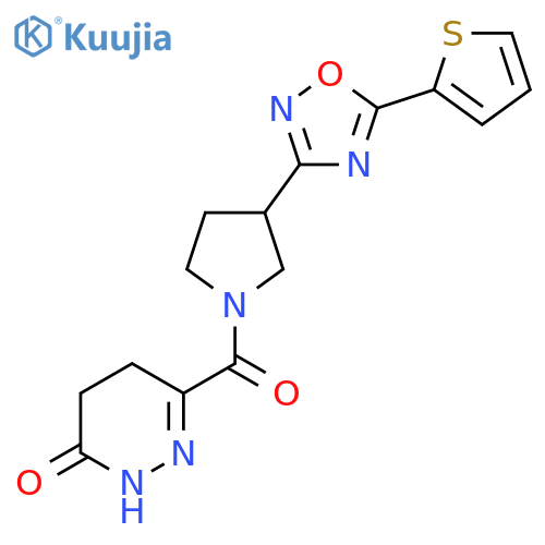 6-{3-5-(thiophen-2-yl)-1,2,4-oxadiazol-3-ylpyrrolidine-1-carbonyl}-2,3,4,5-tetrahydropyridazin-3-one structure