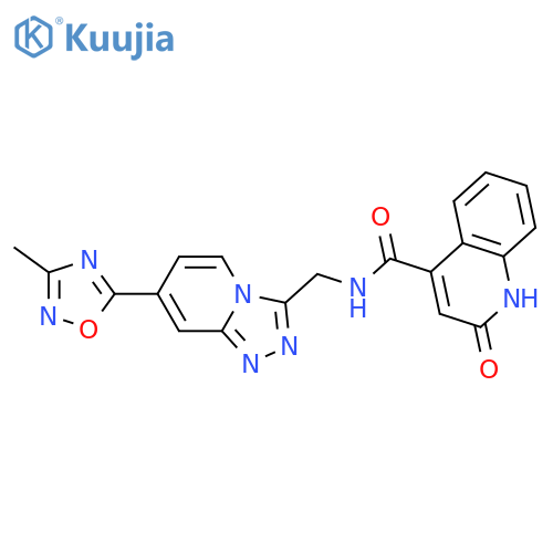 2-hydroxy-N-{[7-(3-methyl-1,2,4-oxadiazol-5-yl)-[1,2,4]triazolo[4,3-a]pyridin-3-yl]methyl}quinoline-4-carboxamide structure
