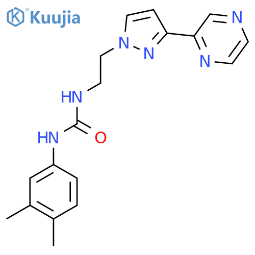 1-(3,4-dimethylphenyl)-3-{2-3-(pyrazin-2-yl)-1H-pyrazol-1-ylethyl}urea structure