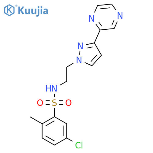 5-chloro-2-methyl-N-{2-3-(pyrazin-2-yl)-1H-pyrazol-1-ylethyl}benzene-1-sulfonamide structure