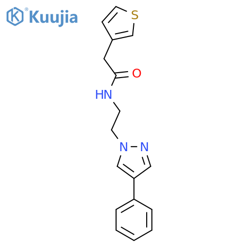 N-2-(4-phenyl-1H-pyrazol-1-yl)ethyl-2-(thiophen-3-yl)acetamide structure