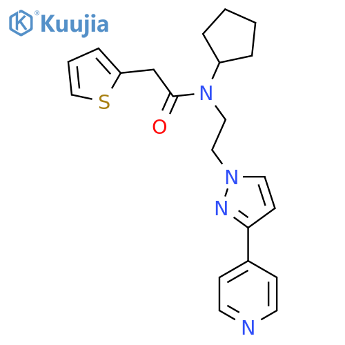 N-cyclopentyl-N-{2-3-(pyridin-4-yl)-1H-pyrazol-1-ylethyl}-2-(thiophen-2-yl)acetamide structure
