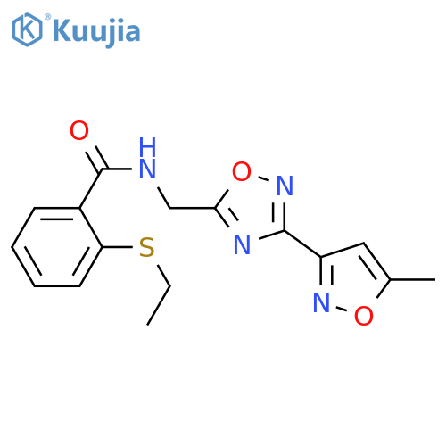 2-(ethylsulfanyl)-N-{3-(5-methyl-1,2-oxazol-3-yl)-1,2,4-oxadiazol-5-ylmethyl}benzamide structure